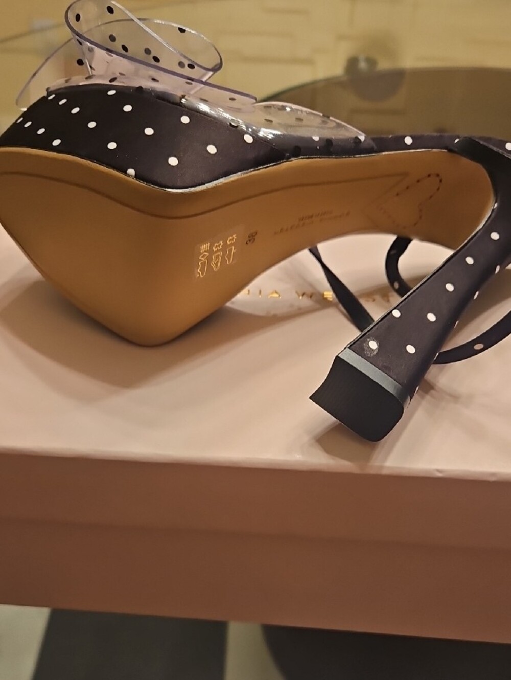 New Sophia Webster Black Polka Dot Platform Sandal with Clear Bow and Red Heart - Picture 3 of 7
